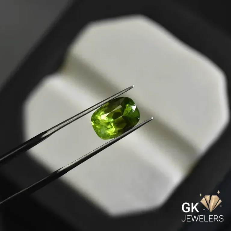 natural peridot 3.36ct green cushion stone GK Jewelers Pakistan authentic gemstone photo