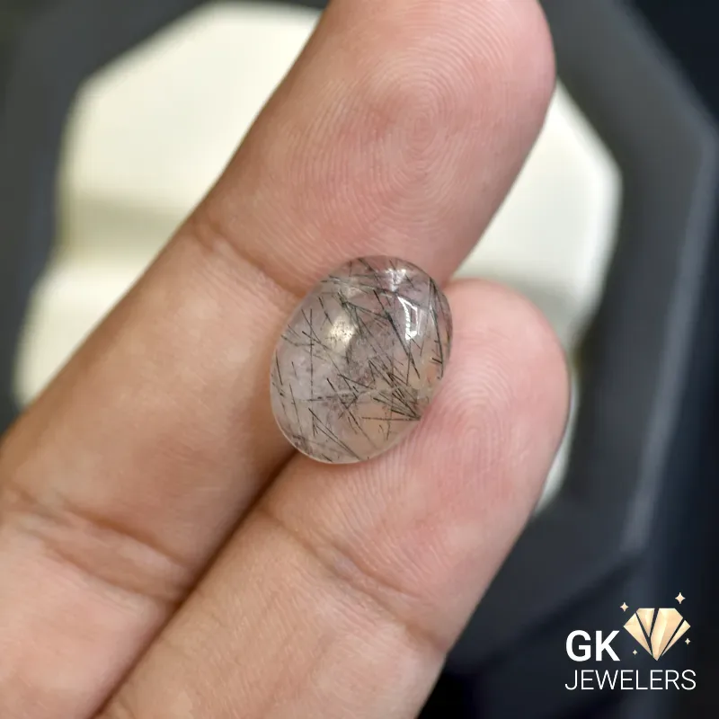 natural quartz 5.83ct black cabochon stone, GK Jewelers Pakistan authentic gemstone photo