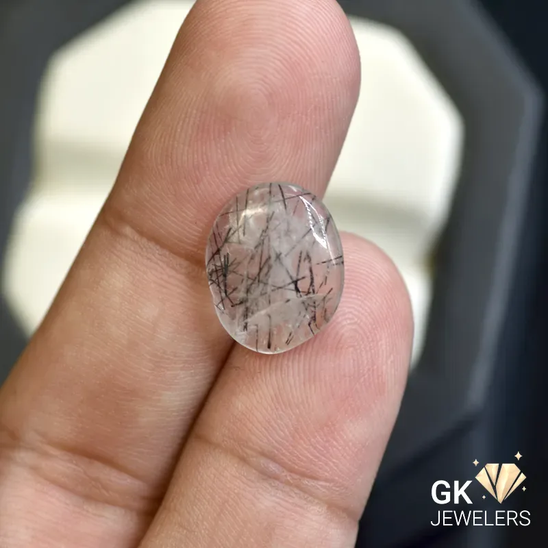 natural quartz 5.35ct black cabochon stone, GK Jewelers Pakistan authentic gemstone photo