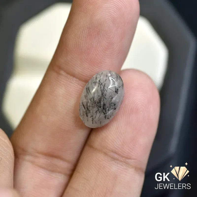 natural quartz 5.86ct black cabochon stone, GK Jewelers Pakistan authentic gemstone photo