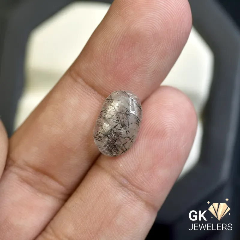 natural quartz 3.39ct black cabochon stone, GK Jewelers Pakistan authentic gemstone photo