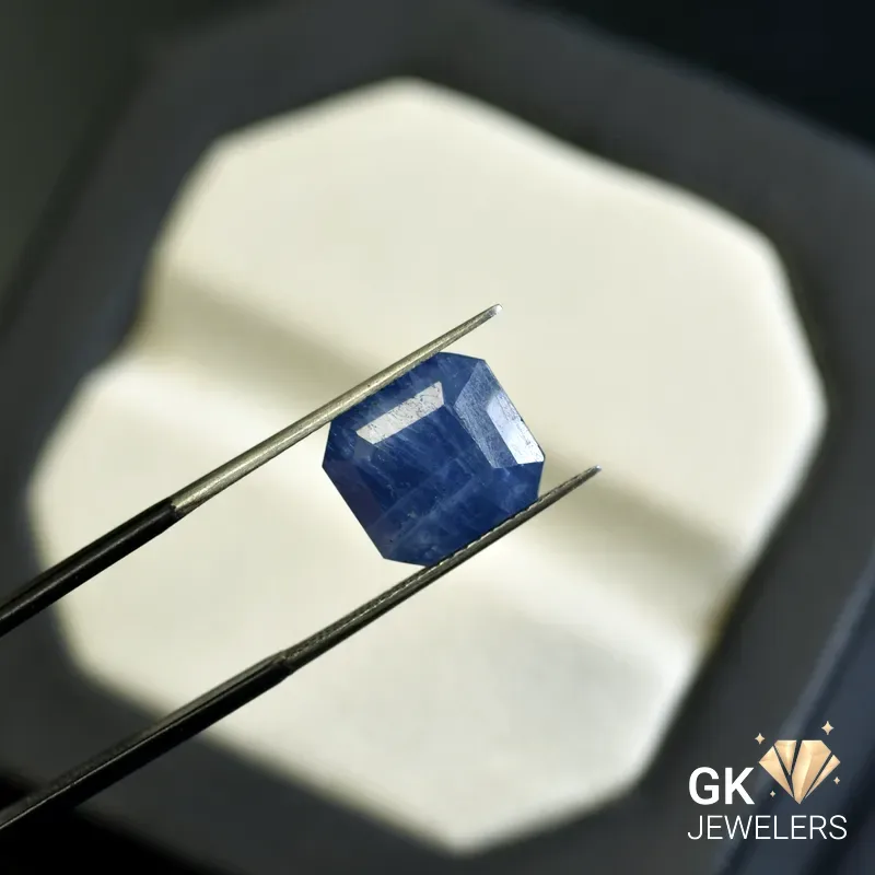 natural sapphire 6.82ct blue square stone, GK Jewelers Pakistan authentic gemstone photo
