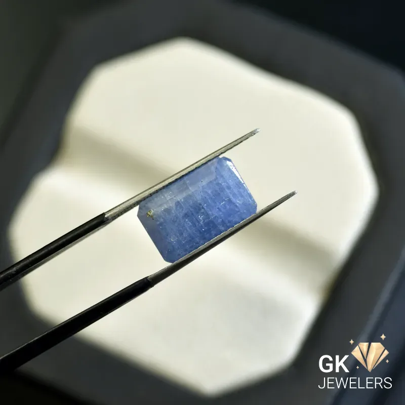 natural sapphire 7.60ct blue emerald cut stone, GK Jewelers Pakistan authentic gemstone photo