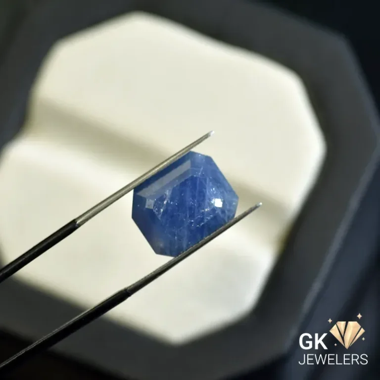 natural sapphire 13.13ct blue emerald cut stone, GK Jewelers Pakistan authentic gemstone photo