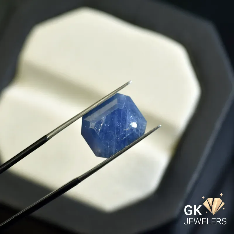 natural sapphire 13.13ct blue emerald cut stone, GK Jewelers Pakistan authentic gemstone photo