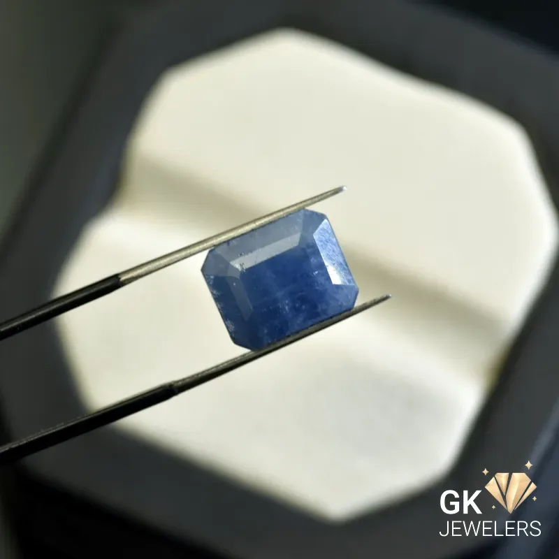 natural sapphire 8ct blue emerald cut stone, GK Jewelers Pakistan authentic gemstone photo