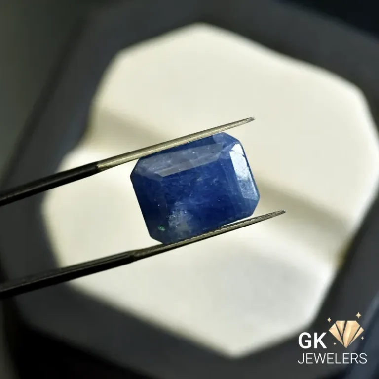 natural sapphire 16.84ct blue emerald cut stone, GK Jewelers Pakistan authentic gemstone photo