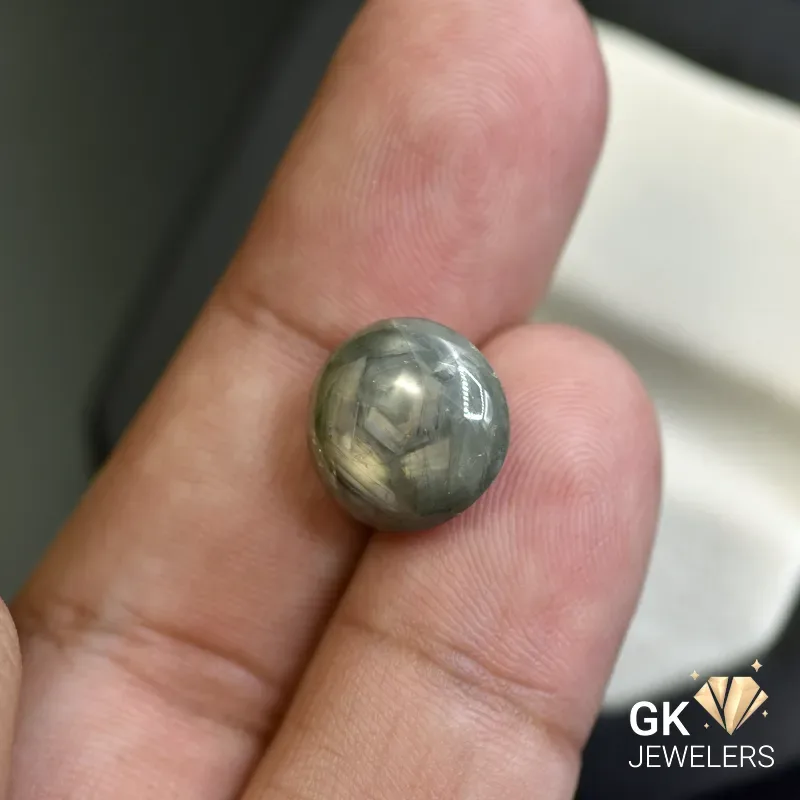 natural star sapphire 13.35ct green cabochon stone, GK Jewelers Pakistan authentic gemstone photo