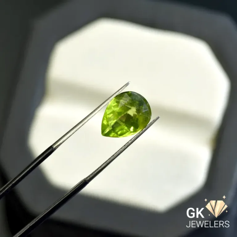 natural peridot 4.09ct green pear stone, GK Jewelers Pakistan authentic gemstone photo